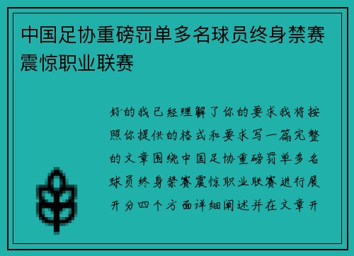 中国足协重磅罚单多名球员终身禁赛震惊职业联赛 中国足协重磅罚单多名球员终身禁赛震惊职业联赛
